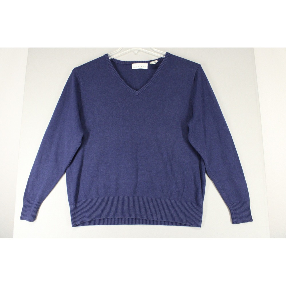 Haymaker Sweater V-Neck Mens L Blue Cotton Blend Long Sleeve Preppy Minimalist